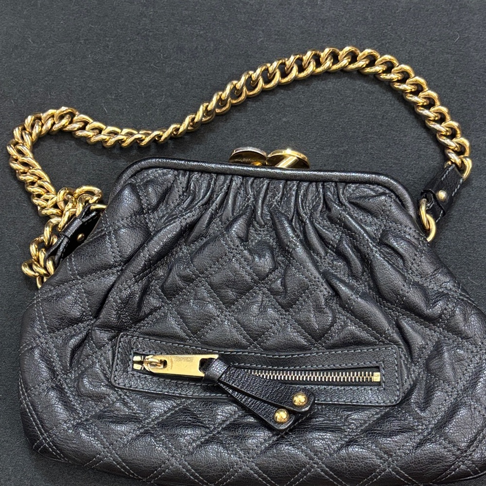 Marc Jacobs Black Quilted Bag with Gold Chain